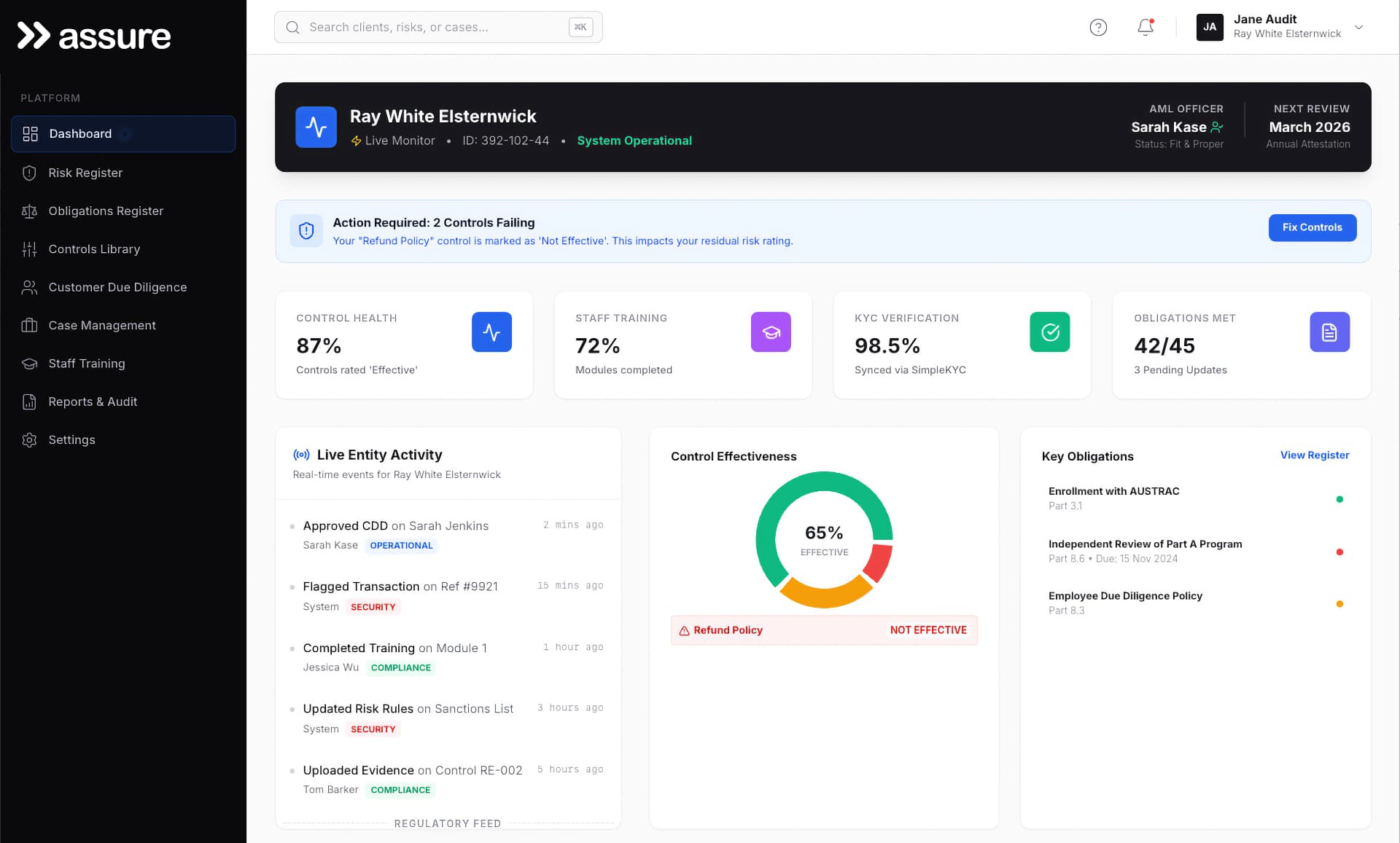 Involv Assure Dashboard Interface